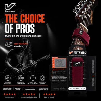 Gruv Gear Fret Wrap & Guitar Mute, Fretwrap for Acoustic, Electric & Bass | String Dampener Recording, Tapping & Practice Accessory (1 Pack, Small Burgundy, Fits 4 String Bass, 6 String Guitar)