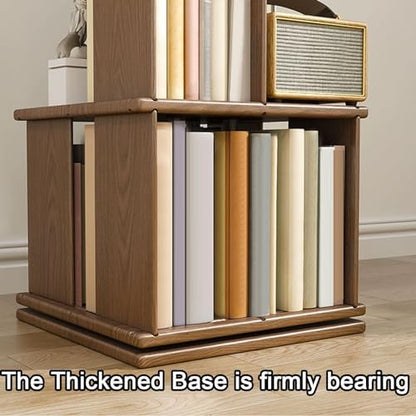 GAMAK Rotating Bookshelf Kids 360 Display 3-4 Tier Revolving Bookcase with Brake Wheels Floor Standing Bookcase Narrow Bookshelf for Small Spaces Natural Wood (Color : Walnut, Size : Moving_Three)