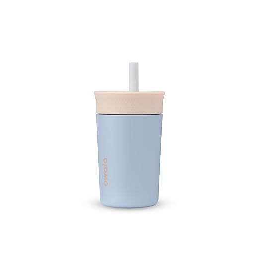 Owala Kids Insulation Stainless Steel Tumbler with Spill Resistant Flexible Straw, Easy to Clean, Kids Water Bottle, Great for Travel, Dishwasher Safe, 12 Oz, Tan and Blue (Seas the Day)