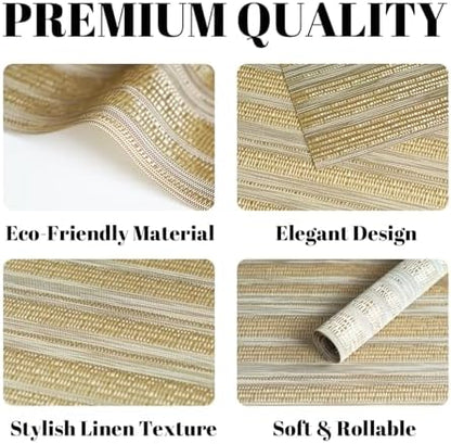 Placemats Set of 6 Vinyl/Plastic Woven Place Mats for Kitchen Table Indoor/Outdoor Washable Placemat Wipeable Dining Table Mats (Aurora Gold,6)