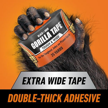 GORILLA Tough & Wide Heavy Duty Duct Tape, Black, 2.88" x 25 yd, 1-Pack