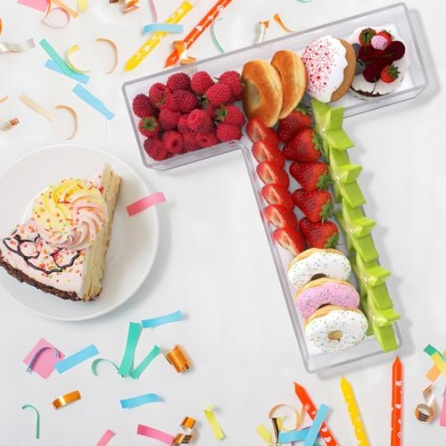 13.8" Extra Large Acrylic Letter Charcuterie Board Box, Reusable Fillable Letter Cake Candy Dish Display Serving Tray for Birthday Anniversary Party Decoration (T)