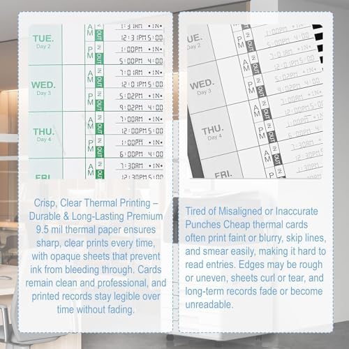 E8 Weekly Thermal Time Cards for Employees, Compatible with Lathem 2100HD & 800P Time Clocks, Single-Sided with Named Days E8 Thermal Print Timesheets (1000)