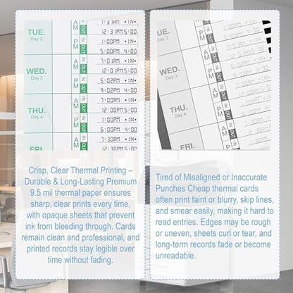 E8 Weekly Thermal Time Cards for Employees, Compatible with Lathem 2100HD & 800P Time Clocks, Single-Sided with Named Days E8 Thermal Print Timesheets (1000)