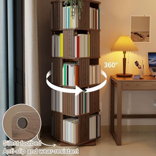 GAMAK Rotating Bookshelf 2-4 Tier Revolving Bookcase 360 Display Floor Standing Bookcase Storage Rack Wood Book Shelf Organizer for Bedroom Living Room Study Room (Color : Walnut, Size : Four)