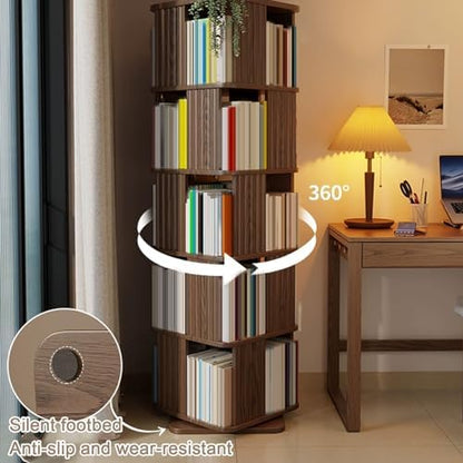 GAMAK Rotating Bookshelf 2-4 Tier Revolving Bookcase 360 Display Floor Standing Bookcase Storage Rack Wood Book Shelf Organizer for Bedroom Living Room Study Room (Color : Walnut, Size : Four)