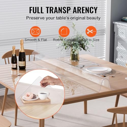VEVOR Plastic Table Cover, 48 x 48 Inch 1.5 mm Thick Clear PVC Protector, Square PVC Desk Mat, Waterproof & Easy Cleaning Desk Pad Tablecloth, for Office, Dresser, Dining Room, Night Stand