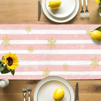 Pink Santa Claus Table Runner Dresser Scarf 13 x 72 Inch Merry Christmas Candy Snowflake White Striped Table Runners Non-Slip Heat Resistant Kitchen Dining Table Decor for Home Holidays Indoor Outdoor