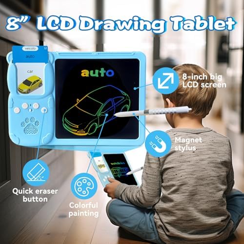 Talking Flash Cards with Writing Tablet - Italian English, Blue
