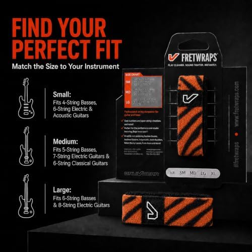 Gruv Gear Fret Wrap & Guitar Mute, Fretwrap for Acoustic, Electric & Bass | String Dampener Recording, Tapping & Practice Accessory (1 Pack, Extra Large Tiger, Fits 7-12 String Bass, Extended Guitar