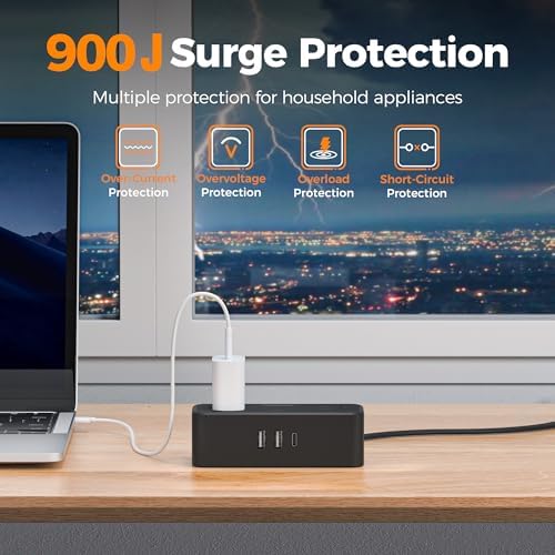 TESSAN Extension Cord 5 FT, Power Strip with 900J Surge Protection, Black (Pack of 2)