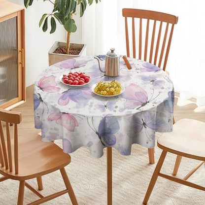 Purple Butterfly Tablecloth, Watercolor Pink Butterfly Abstract Cartoon Print Table Cloth for Farmhouse Kitchen Dinning Room Picnic Parties Home Decor, 70x70in