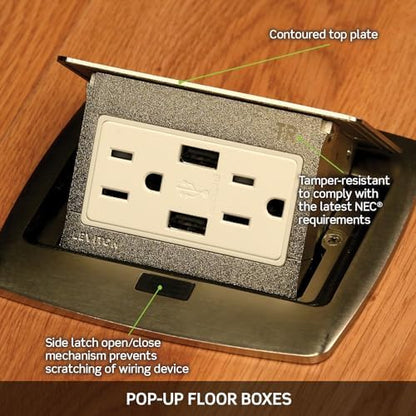 Leviton Pop-Up Floor Box with 20 Amp, Tamper-Resistant Self-Test GFCI Outlet, PFGF2-MB, Black