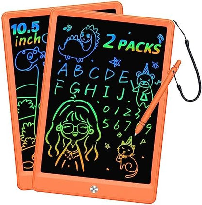 BUKEBU LCD Writing Tablet Doodle Board, Colorful Drawing Pad, Electronic Drawing Tablet, Drawing Pads,Travel Gifts for Kids Ages 3 4 5 6 7 8 Year Old Girls Boys (10.5 inch, Orange&Orange)