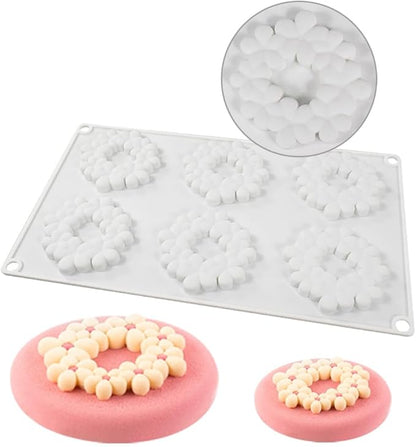 6-Cavity Flower Shape 3D Silicone Mold for Baking Cakes Mousse Dessert Pastry Mold Cake Decoration Cheesecake Ice Cream Mould (Cloud Flower M_11.84 X7 X0.32 inch)