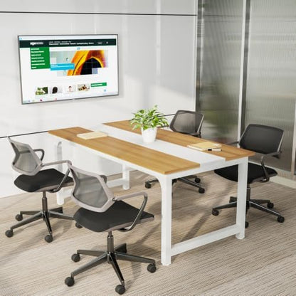 Tribesigns Modern Computer Desk, 63 x 31.5 inch Large Office Desk Computer Table Study Writing Desk Workstation for Home Office, Light Walnut/White