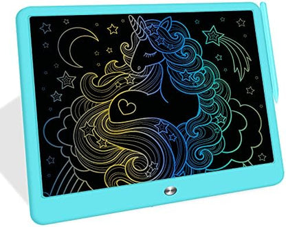 FLUESTON LCD Writing Tablet, Doodle Board Toys Gifts for 3-8 Year Old Girls Boys, 15 Inch Colorful Electronic Board Drawing Pad for Kids, Gifts for Toddler Educational Learning Travel Christmas, Blue