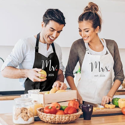 Prazoli Products Couples Aprons, Mr. & Mrs. Est: 2026 Black & White