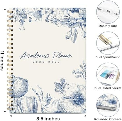 Large Planner 2026-2027, A4 (8.5" x 11") Hardcover Weekly & Monthly Planner July 2026 - June 2027 with Monthly Tabs, Academic Planner for School, Work and Office, Blue Elegance