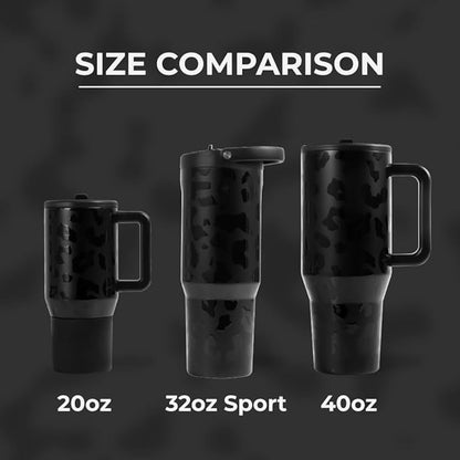HydroJug Sport - Stainless Steel Tumbler with Straw, Vacuum Insulated, 32oz Leakproof Water Bottle, Ergonomic Design, Reusable, Dishwasher Safe, Rubber Base, Durable for Gym or Outdoors, Black Leopard