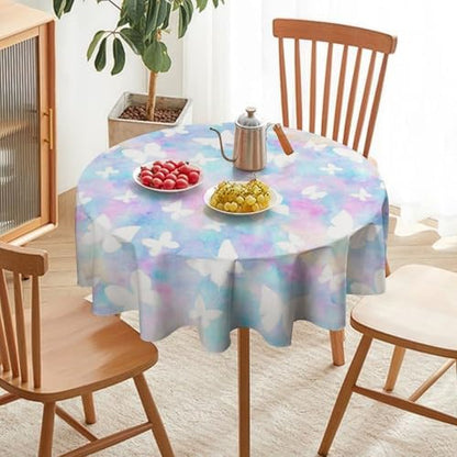 Rainbow Butterfly Tablecloth, Colorful Pink Blue White Butterflies Cartoon Print Table Cover for Farmhouse Kitchen Dining Room Table Decor, 50x50in