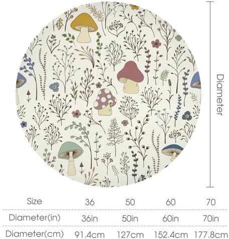 Mushroom Tablecloth, Boho Floral Rustic Wildflower Herbs Plants Colorful Botanical Green Leaves Print Table Cloth for Kitchen Dining Picnic Party Restaurant Decoration, 70x70in