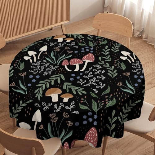 Mushroom Tablecloth, Cartoon Green Leaves Mushroom Wildflower Plant Botanical Herb Nature Garden Print Table Cloth for Home Kitchen Outdoor Party Picnic Wedding Decor, 36x36in