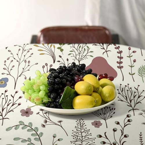 Mushroom Tablecloth, Boho Floral Rustic Wildflower Herbs Plants Colorful Botanical Green Leaves Print Table Cloth for Kitchen Dining Picnic Party Restaurant Decoration 60x110in