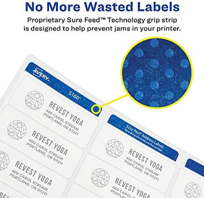 Avery® Round Printable Labels, 2.5" Diameter, Matte White, Sure Feed® Technology, Laser & Inkjet Compatible, 300 Blank Labels Total, Great for Branding, Packages, School Supplies, and More (5294)