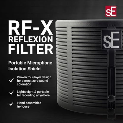 sE Electronics RF-X Reflexion Filter - Portable Microphone Isolation Shield for Recording Music, Podcasts & Voice-Overs - Four-Layer Acoustic Sound Shield for Home Recording Studio Equipment (Black)