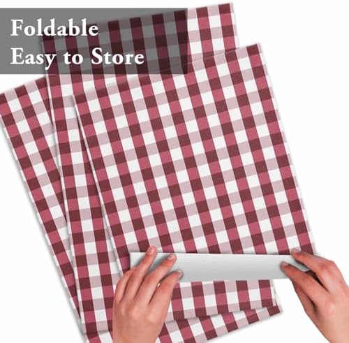 Christmas Placemat 1PC, Rustic Burgundy White Buffalo Check Plaid Pattern Heat Resistant Washable Table Place Mats Farmhouse Cotton Table Linens Party Holiday Decor for Kitchen Dining Outdoor Indoor