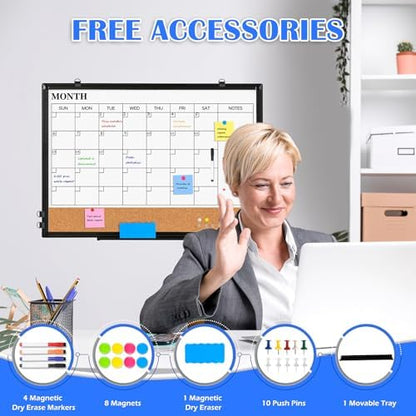 Calendar Whiteboard Dry Erase for Wall, 24" x 18" Month White Board Black
