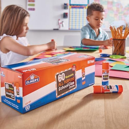 Elmer's All Purpose School Glue Sticks, Acid-Free and Washable, 7 Grams, Arts & Crafts, Projects, #1 Teacher Brand, 60 Count, Standard Sticks (Pack of 12)
