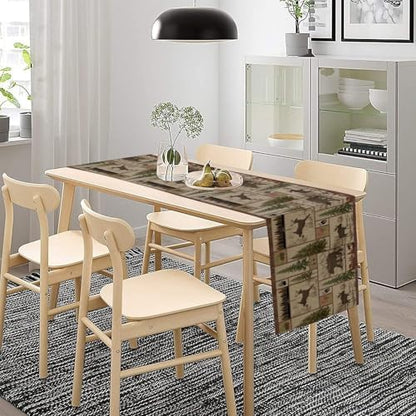 Rustic Moose Deer Bear Table Runner, Retro Vintage Bear Cottage Country Style Cabin Farmhouse Dinner Runner for Home Kitchen Dining Table Decoration 13x36inch