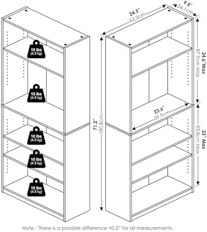 Furinno Jaya 5-Tier Book Shelf with Open Shelf Set of 2, Black Espresso