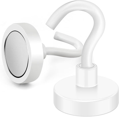 MIKEDE Magnetic Hooks Heavy Duty, 28LB+ Strong Magnetic Hooks for Cruise, Neodymium Earth Magnets with Hook for Hanging, Magnetic Metal Hanger for Fridge, Toolbox, Storage, (White, 4 Pack)
