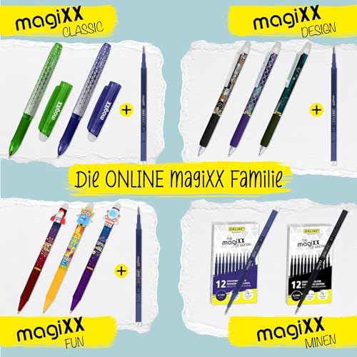 Online magiXX Shiny Dreams Erasable Gel Pen Blue Erasable with 0.7 mm Line Width I Rollerball Pen for Learning to Write, Office I Erasable Pen Set I Erasable Ballpoint Pen Student