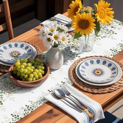 Green Eucalyptus Leaf Table Runner Dresser Scarf 13 x 120 Inch Farm Sage Green Orange Leaves Branch Table Runners Non-Slip Heat Kitchen Dining Tabletop Cover for Indoor Outdoor Home Party Decoration