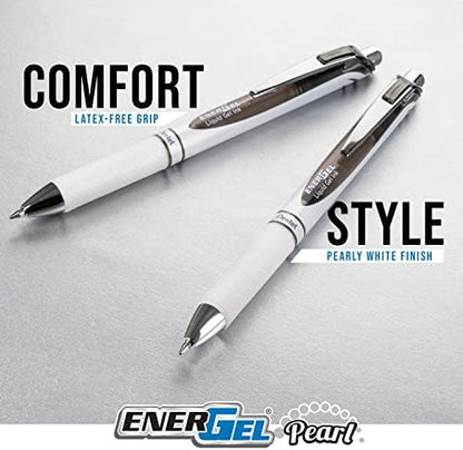 Pentel EnerGel RTX Pearl Liquid Gel Pen, (0.5mm) Needle Tip, Fine Line, Asstd. Ink, 12-Pk
