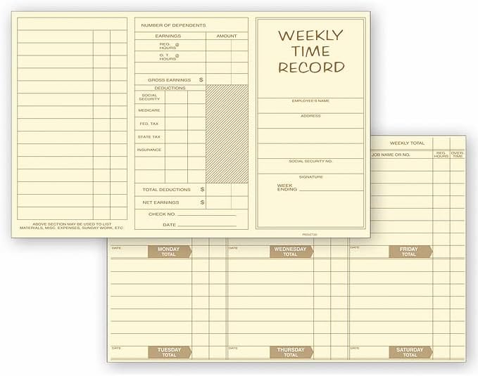 ABC Weekly Preprinted Record Time Cards, Pocket Size, Yellow - 250 Cards