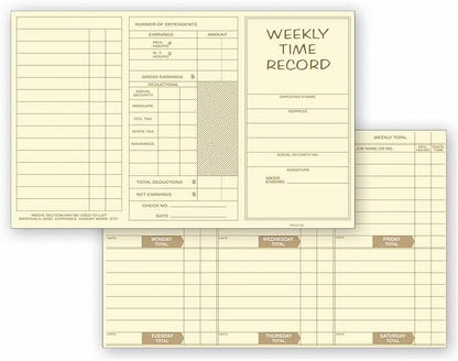 ABC Weekly Preprinted Record Time Cards, Pocket Size, Yellow - 250 Cards