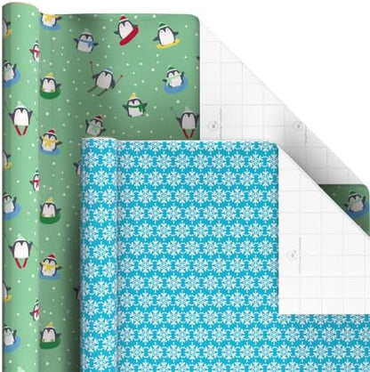 Hallmark Kids Christmas Wrapping Paper Rolls with Cutlines on Reverse (6 Rolls: 180 Sq. Ft. Total) Snowman, Snowflakes, Penguins, Santa Claus