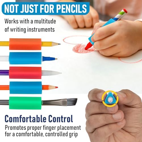 The Pencil Grip- Classic Triangle Grip, Pencil Holder, Ergonomic Writing Aid, Pencil Grips for Kids Handwriting, Perfect for Right or Left Handed Users, Assorted Colors, Pack of 48