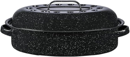 Granite Ware 15-Inch Covered Oval Roaster - Enamel Steel Basic Cookware, Nonstick & Chemical-Free, Dishwasher Safe - 10 Lb Capacity, Large Roasting Pan for Meats, Poultry, Vegetables (Speckled Black)