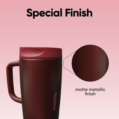 Owala SmoothSip Slider Stainless Steel Insulated Travel Mug with handle, 100% Leak Proof, For Hot and Cold Drinks, Travel Friendly with Sliding Lock Lid, 12oz, BPA Free, Leak Proof, Black Cherry
