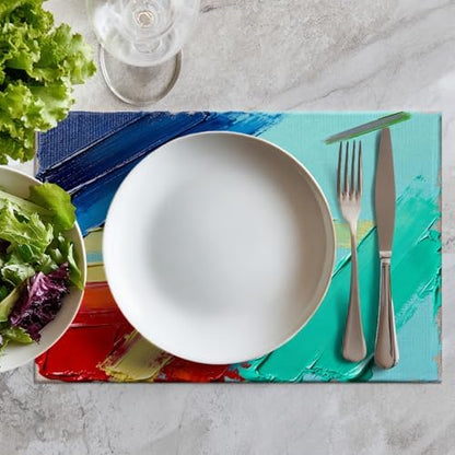 Batmerry Abstract Art Painting Linen Placemats Set of 8, Modern Colorful Texture Artwork Blue Washable Table Mats for Kitchen Table Thickened Heat Insulation Dining Set Indoor Outdoor 12X18 in