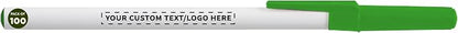 DISCOUNT PROMOS Custom Value Stick Pens Set of 100, Personalized Bulk Pack - Blue Ink, Great for Office, School, Business, Tradeshows, Events - Green Cap