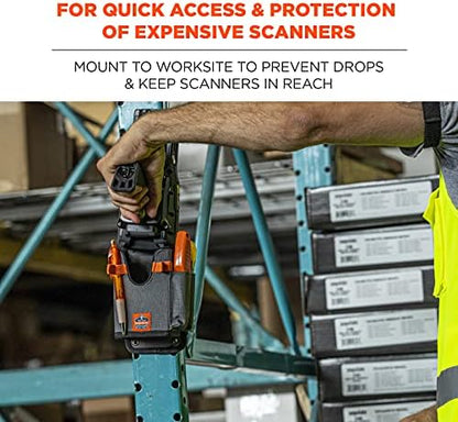 Ergodyne Squids 5543 Barcode Scanner Holder Equipment Mount for Gun Grip Mobile Computers, Handheld Bar Code Scanners, Fastener Straps to Attach to Forklift Gray Small