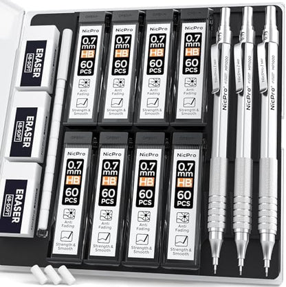 Nicpro 0.7mm Metal Mechanical Pencil Set with Case