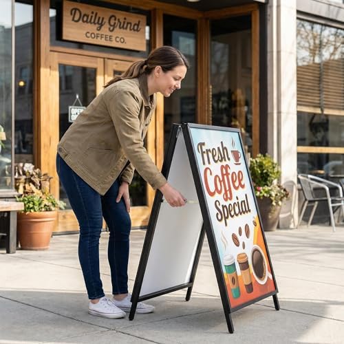 USCNC A Frame Sidewalk Sign 24x36 inches Sandwich Board Signs Outdoor Heavy Duty Double-Sided,including 2 Corrugated Boards 2 Anti-Glare for Business Indoor Outdoor (1PACK)